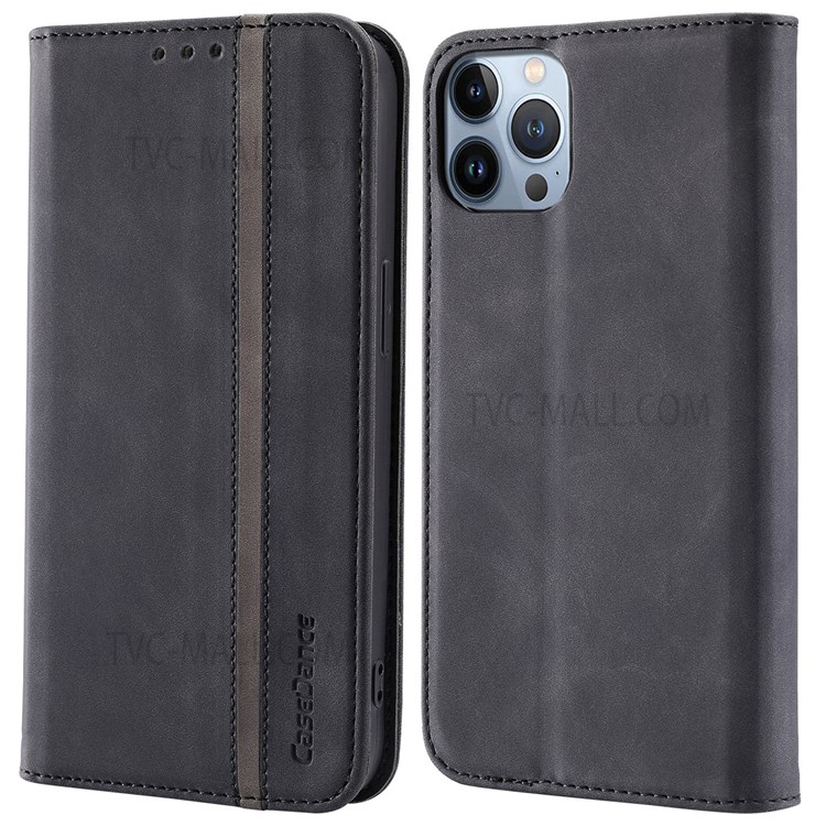 CASEDANCE Waltz 001 Series All-round Protection Flip PU Leather Magnetic Auto-absorbed Stand Phone Case with Wallet for iPhone 13 Pro Max 6.7 inch - Black-1