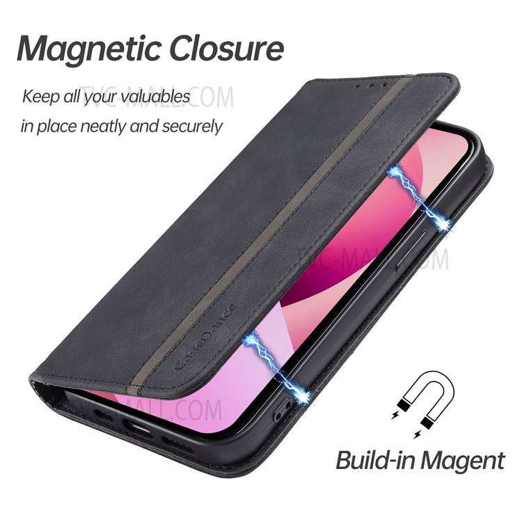 CASEDANCE Waltz 001 Series All-round Protection Flip PU Leather Magnetic Auto-absorbed Stand Phone Case with Wallet for iPhone 13 Pro Max 6.7 inch - Black-4