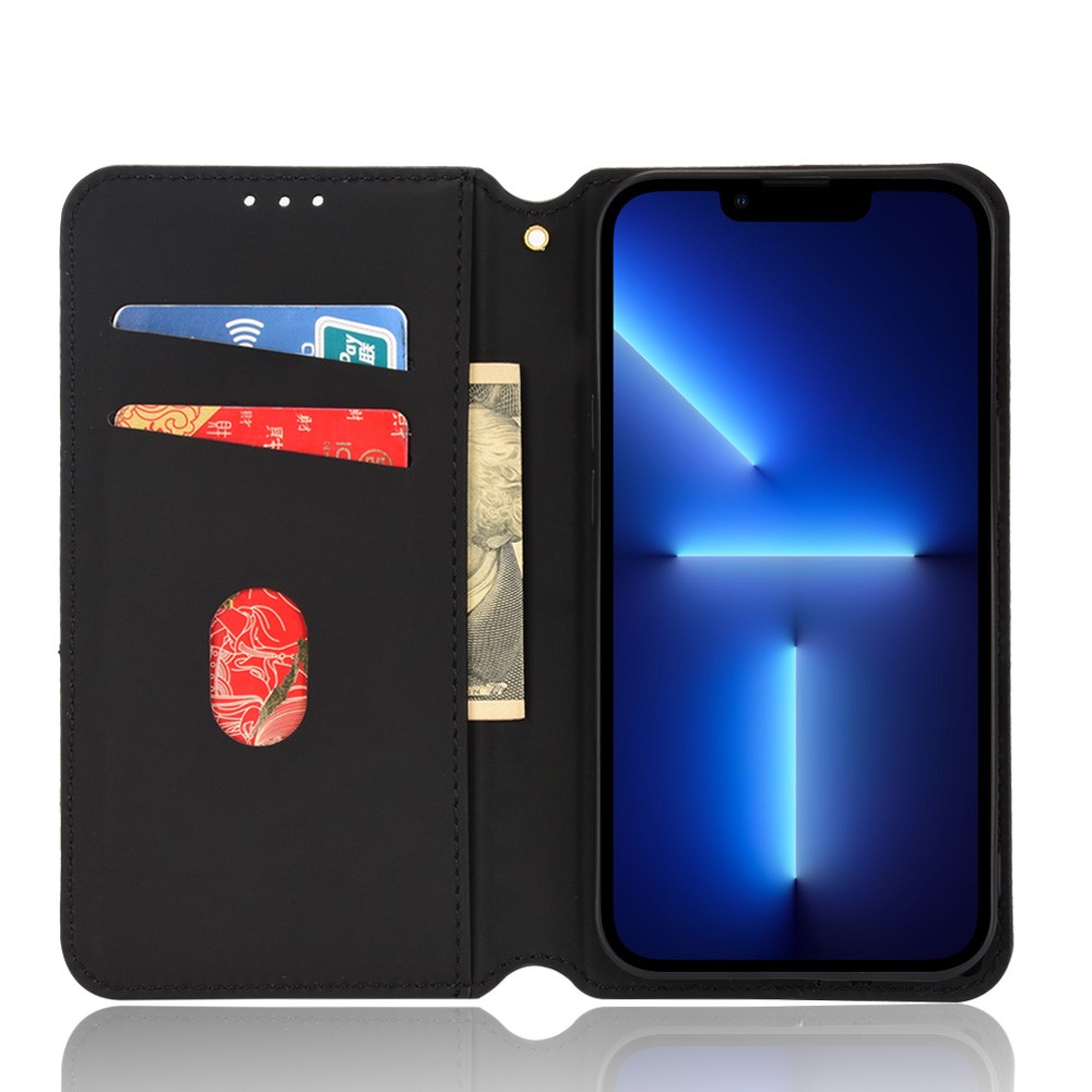 3D Rhombus Imprinted Magnetic Auto Closing PU Leather Cover + Soft TPU Inner Phone Case with Stand Wallet for iPhone 13 Pro 6.1 inch - Black-4