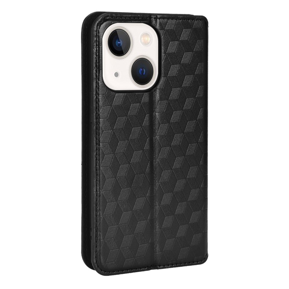 All-inclusive Protection Stand Wallet Phone Case 3D Rhombus Imprinting Magnetic Auto Closing Leather Cover for iPhone 13 6.1 inch - Black-3