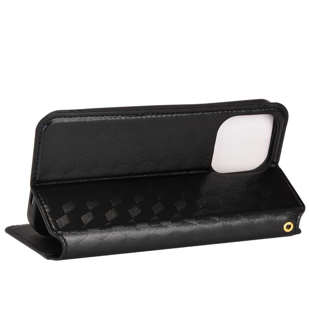 All-inclusive Protection Stand Wallet Phone Case 3D Rhombus Imprinting Magnetic Auto Closing Leather Cover for iPhone 13 6.1 inch - Black-5