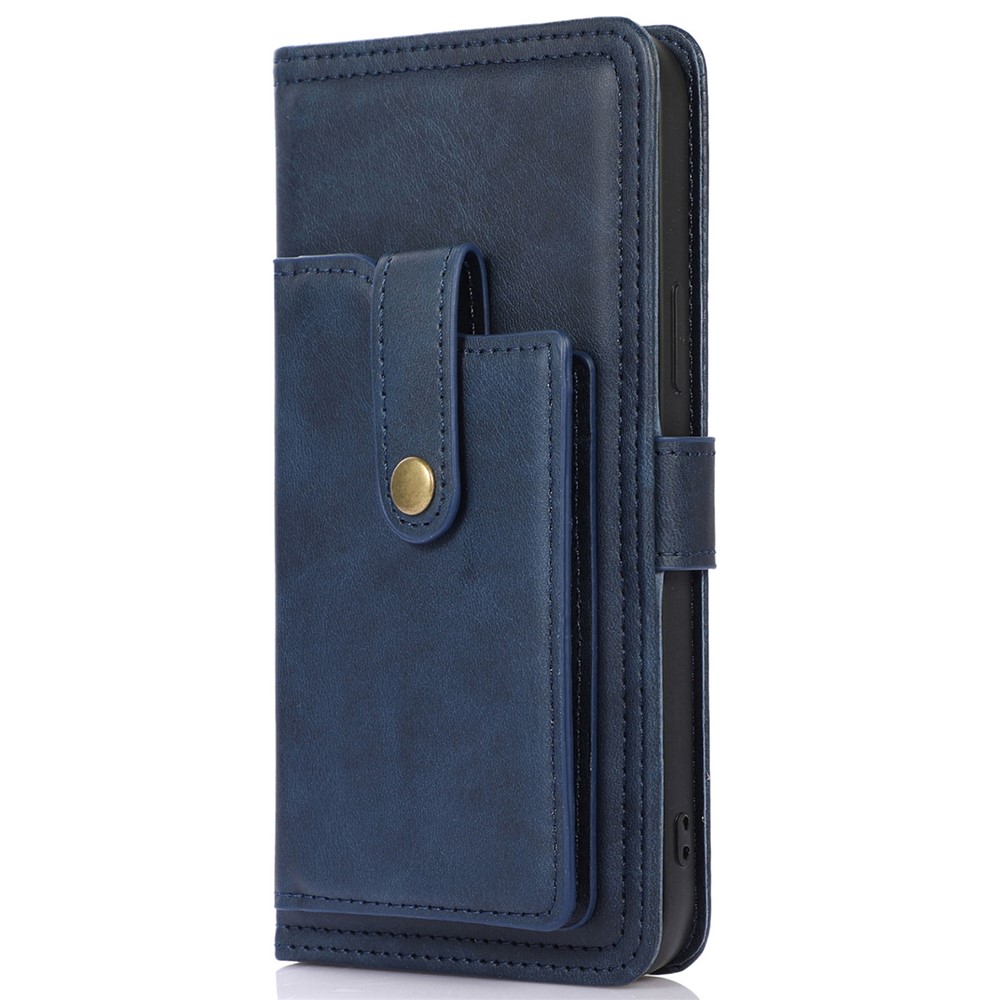 Wallet Stand Front Card Bag Design Drop-proof Magnetic Closure Phone Case Shell with Wrist Strap for iPhone 13 Pro Max 6.7 inch - Blue-2
