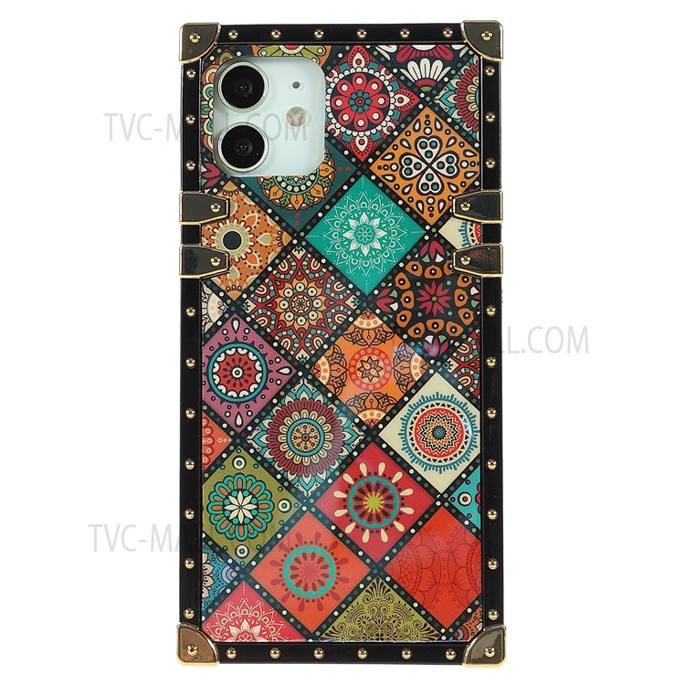 Anti-scratch Straight Corner Glossy Ethnic Style Pattern Printing Electroplating TPU Phone Cover Shell for iPhone 12/12 Pro 6.1 inch - National Style-2