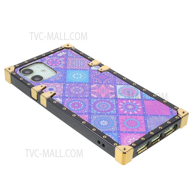 Anti-scratch Straight Corner Glossy Ethnic Style Pattern Printing Electroplating TPU Phone Cover Shell for iPhone 12/12 Pro 6.1 inch - National Style-4