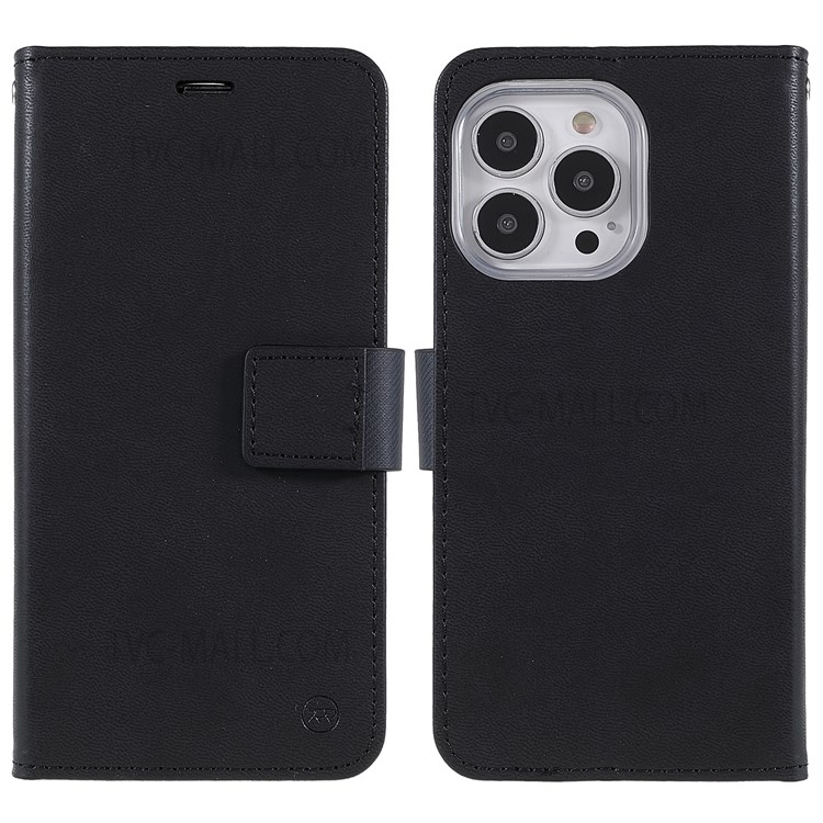ROAR PU Leather + TPU Solid Color Mobile Phone Wallet Stand Case for iPhone 13 Pro Max 6.7 inch - Black-1