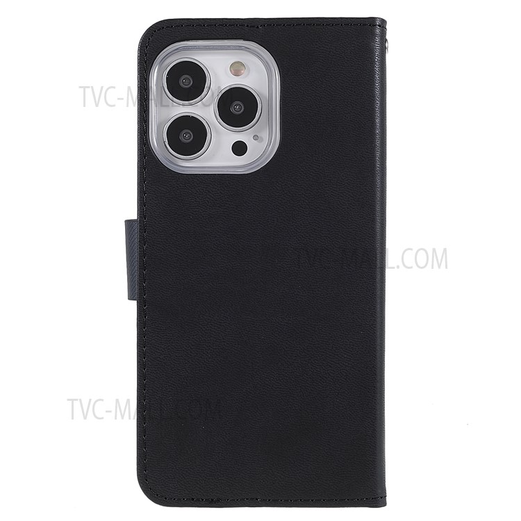 ROAR PU Leather + TPU Solid Color Mobile Phone Wallet Stand Case for iPhone 13 Pro Max 6.7 inch - Black-3