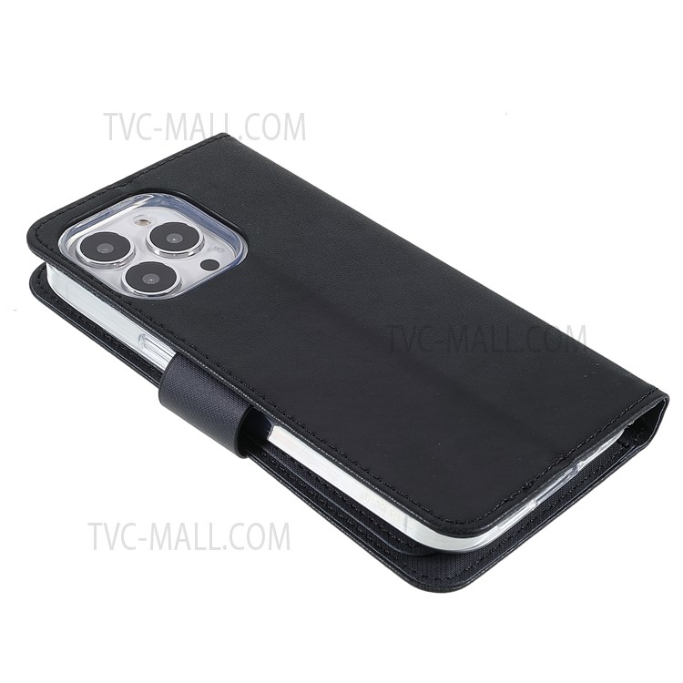 ROAR PU Leather + TPU Solid Color Mobile Phone Wallet Stand Case for iPhone 13 Pro Max 6.7 inch - Black-5