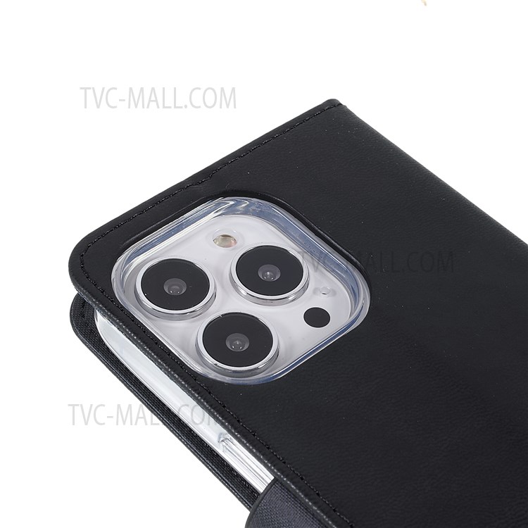 ROAR PU Leather + TPU Solid Color Mobile Phone Wallet Stand Case for iPhone 13 Pro Max 6.7 inch - Black-6