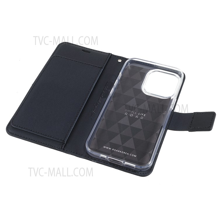 ROAR PU Leather + TPU Solid Color Mobile Phone Wallet Stand Case for iPhone 13 Pro Max 6.7 inch - Black-8