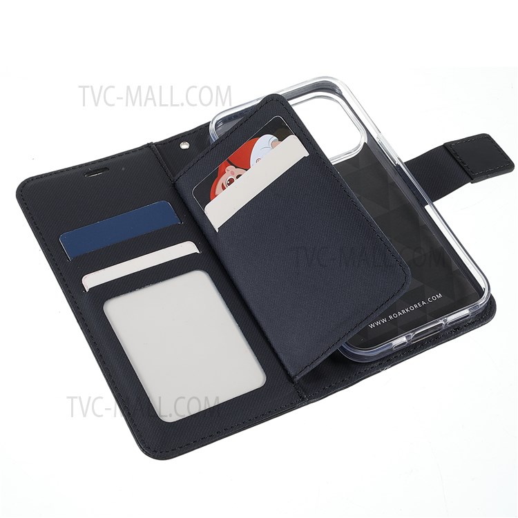 ROAR PU Leather + TPU Solid Color Mobile Phone Wallet Stand Case for iPhone 13 Pro Max 6.7 inch - Black-9