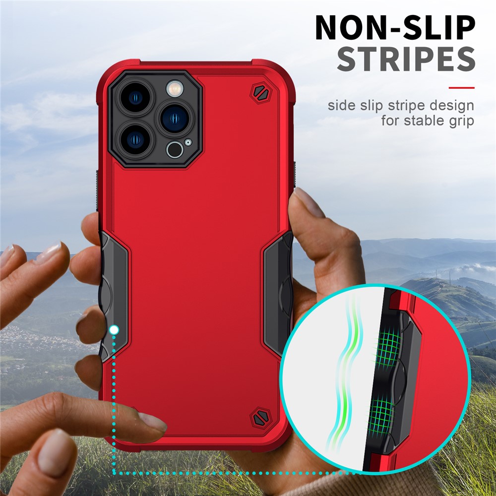 Precise Cutout Anti-fall Hybrid Hard PC Soft TPU Mobile Phone Case for iPhone 13 Pro Max 6.7 inch - Red-6