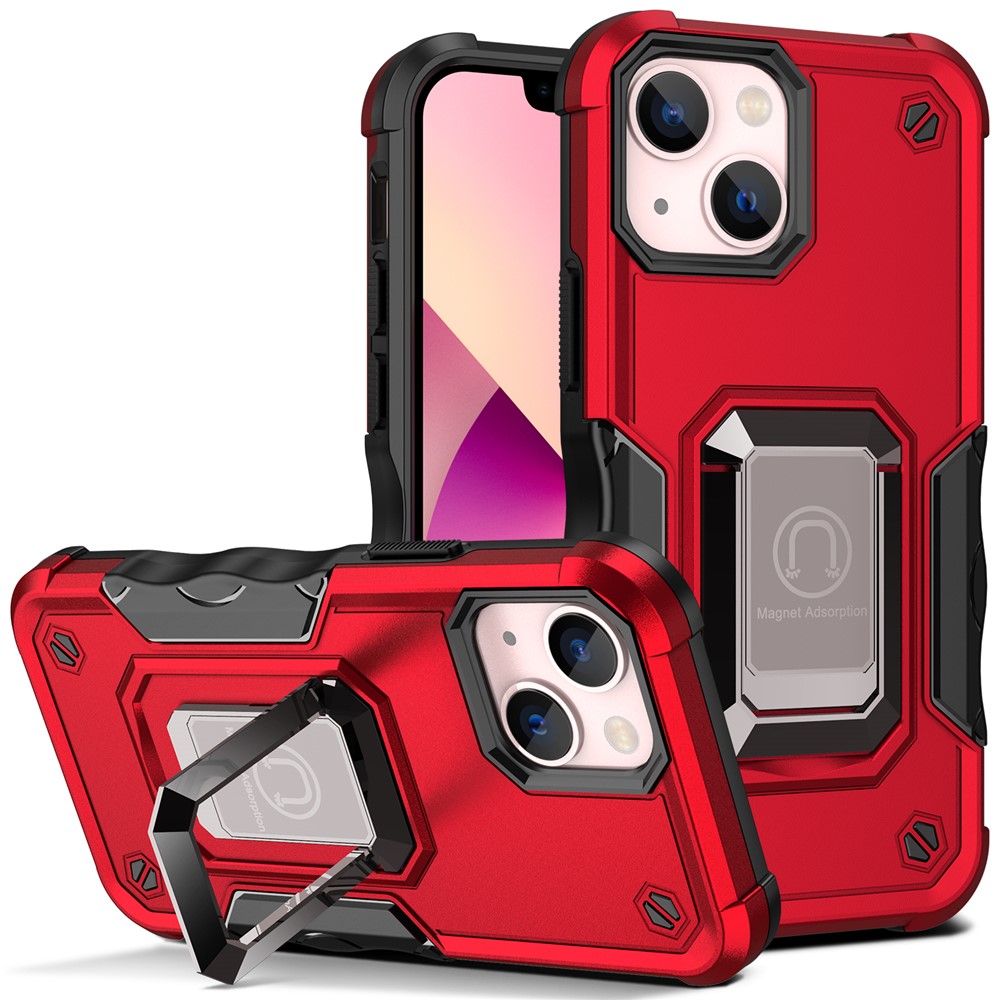 Drop Protection Hard PC Back Flexible TPU Anti-Slip Protective Phone Case with Kickstand for iPhone 13 mini 5.4 inch - Red-1