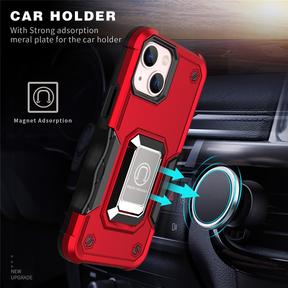 Drop Protection Hard PC Back Flexible TPU Anti-Slip Protective Phone Case with Kickstand for iPhone 13 mini 5.4 inch - Red-3