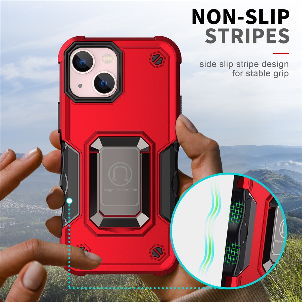 Drop Protection Hard PC Back Flexible TPU Anti-Slip Protective Phone Case with Kickstand for iPhone 13 mini 5.4 inch - Red-4