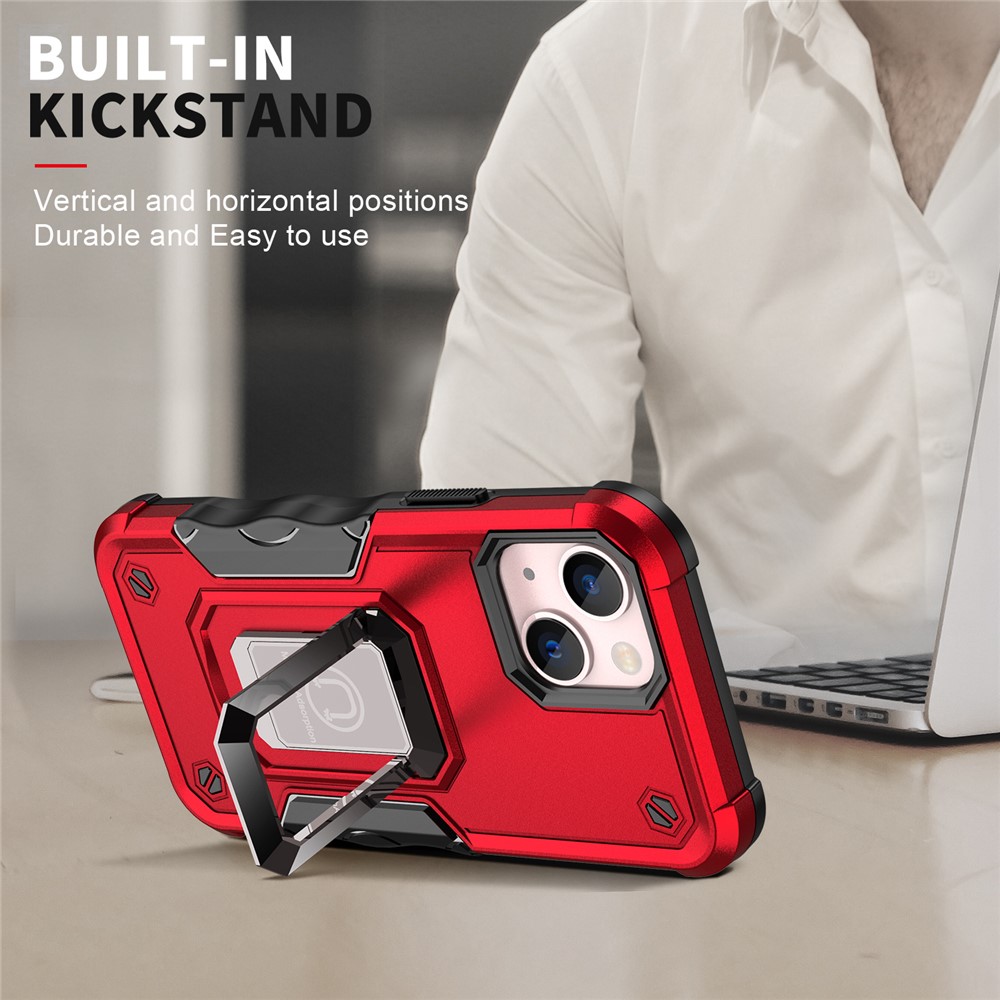 Drop Protection Hard PC Back Flexible TPU Anti-Slip Protective Phone Case with Kickstand for iPhone 13 mini 5.4 inch - Red-5