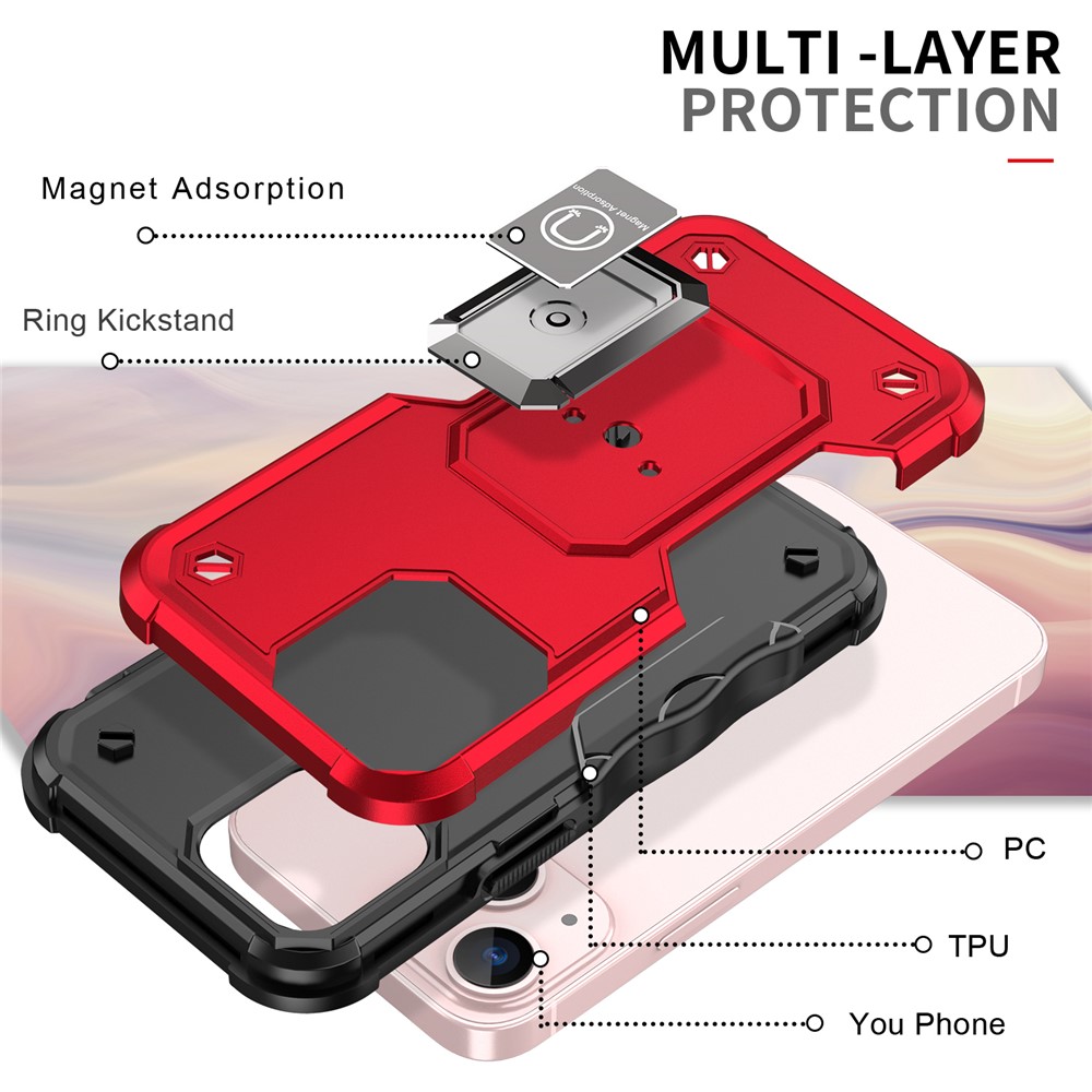 Drop Protection Hard PC Back Flexible TPU Anti-Slip Protective Phone Case with Kickstand for iPhone 13 mini 5.4 inch - Red-6