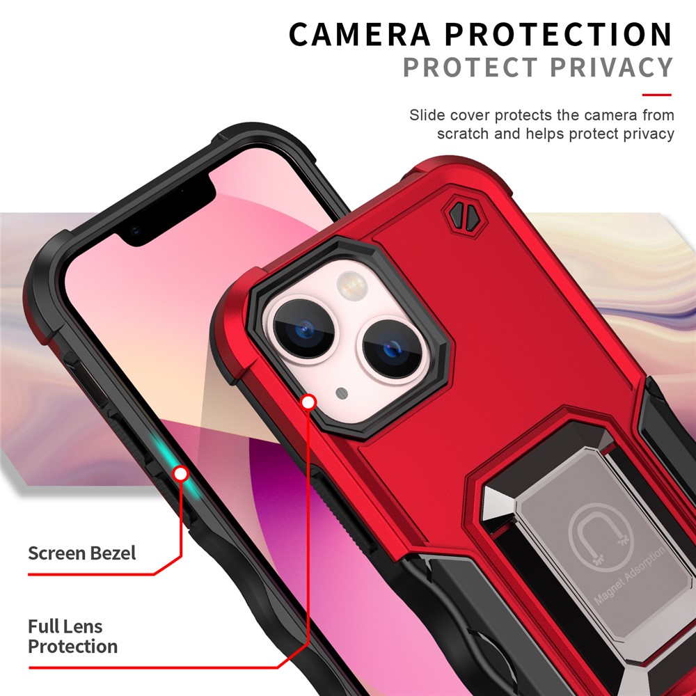 Drop Protection Hard PC Back Flexible TPU Anti-Slip Protective Phone Case with Kickstand for iPhone 13 mini 5.4 inch - Red-7