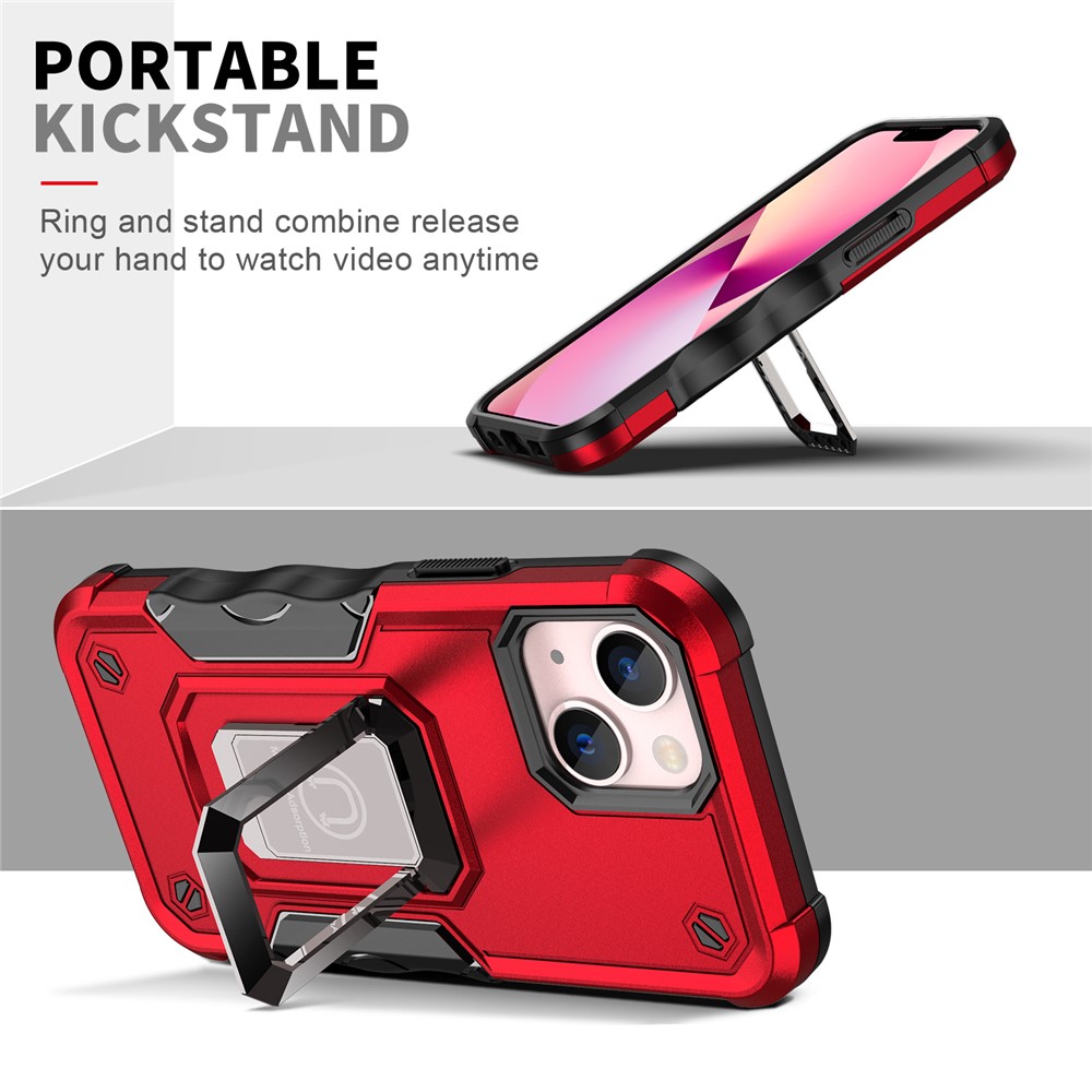 Drop Protection Hard PC Back Flexible TPU Anti-Slip Protective Phone Case with Kickstand for iPhone 13 mini 5.4 inch - Red-8