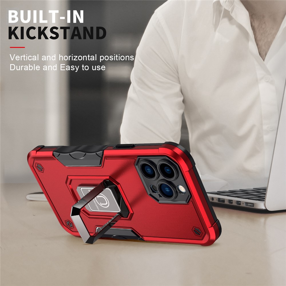 Shockproof Ring Kickstand Hybrid Hard PC Soft TPU Protective Case for iPhone 13 Pro Max 6.7 inch - Red-5