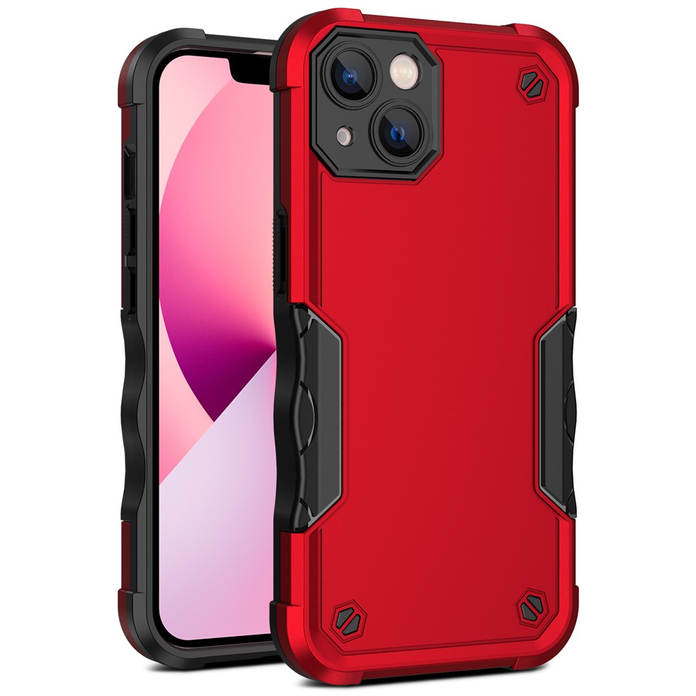 Dual Layer Protection Shockproof Hard PC + Flexible TPU Case Cover for iPhone 13 6.1 inch - Red-1