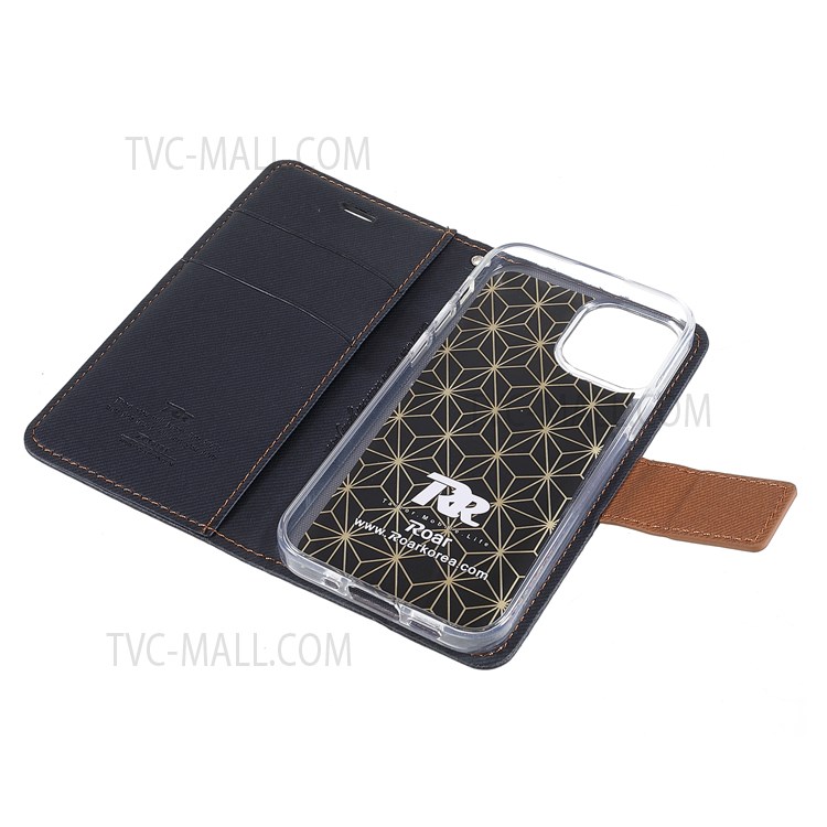 ROAR Viewing Stand Twill Grain Cloth Texture PU Leather Shell Magnetic Closure Flip Wallet Phone Case for iPhone 13 mini 5.4 inch - Black-10