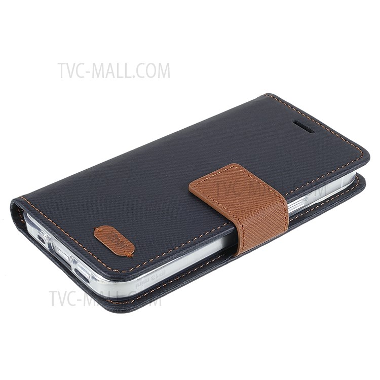 ROAR Viewing Stand Twill Grain Cloth Texture PU Leather Shell Magnetic Closure Flip Wallet Phone Case for iPhone 13 mini 5.4 inch - Black-4