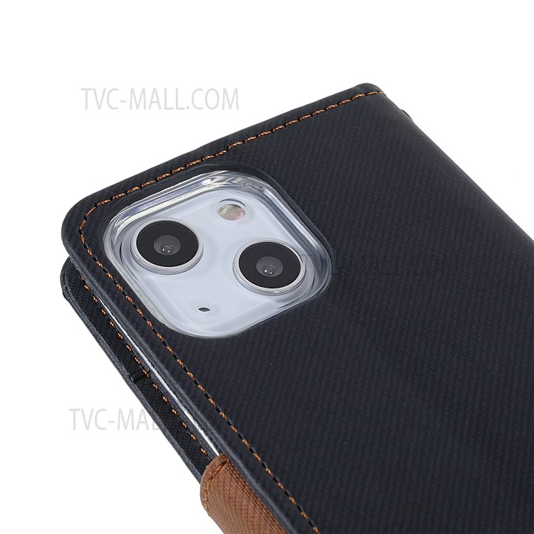 ROAR Viewing Stand Twill Grain Cloth Texture PU Leather Shell Magnetic Closure Flip Wallet Phone Case for iPhone 13 mini 5.4 inch - Black-6