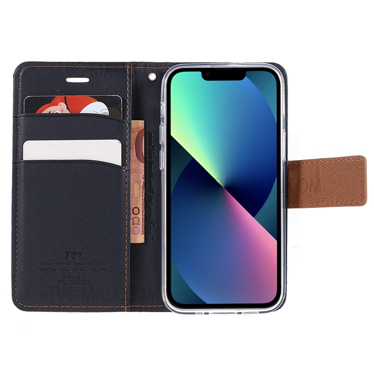 ROAR Viewing Stand Twill Grain Cloth Texture PU Leather Shell Magnetic Closure Flip Wallet Phone Case for iPhone 13 mini 5.4 inch - Black-7