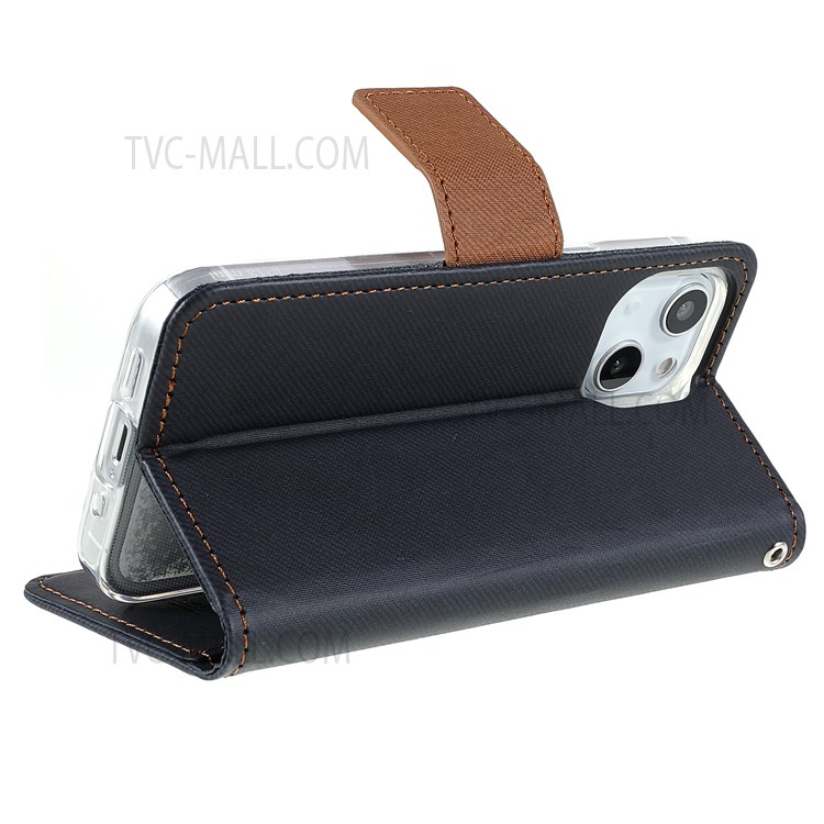 ROAR Viewing Stand Twill Grain Cloth Texture PU Leather Shell Magnetic Closure Flip Wallet Phone Case for iPhone 13 mini 5.4 inch - Black-9