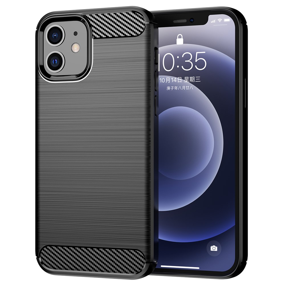 Carbon Fiber Brushed Texture Heat Dissipation Back Case Flexible TPU Cover for iPhone 12 mini 5.4 inch - Black-1