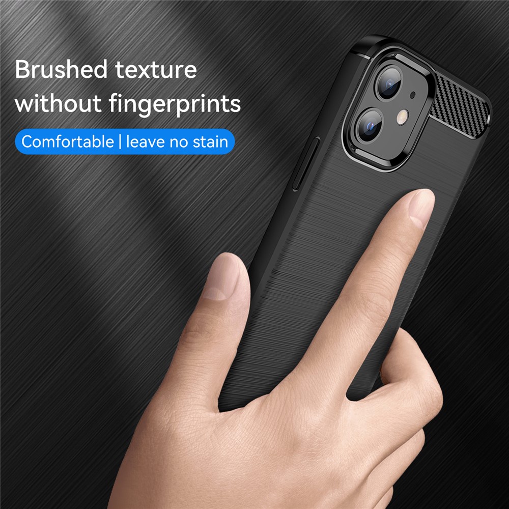 Carbon Fiber Brushed Texture Heat Dissipation Back Case Flexible TPU Cover for iPhone 12 mini 5.4 inch - Black-3