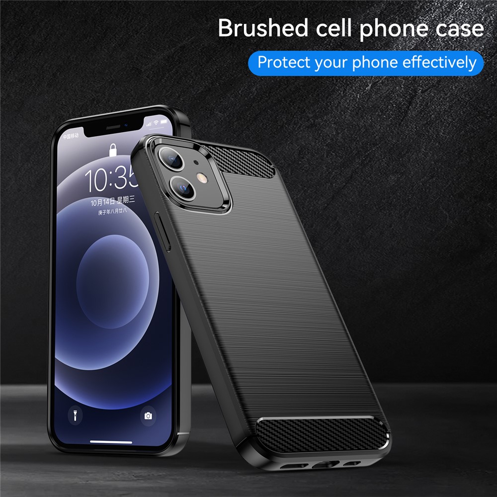 Carbon Fiber Brushed Texture Heat Dissipation Back Case Flexible TPU Cover for iPhone 12 mini 5.4 inch - Black-5