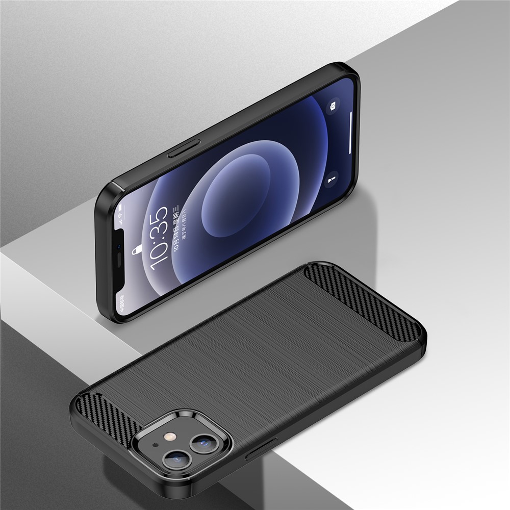 Carbon Fiber Brushed Texture Heat Dissipation Back Case Flexible TPU Cover for iPhone 12 mini 5.4 inch - Black-6