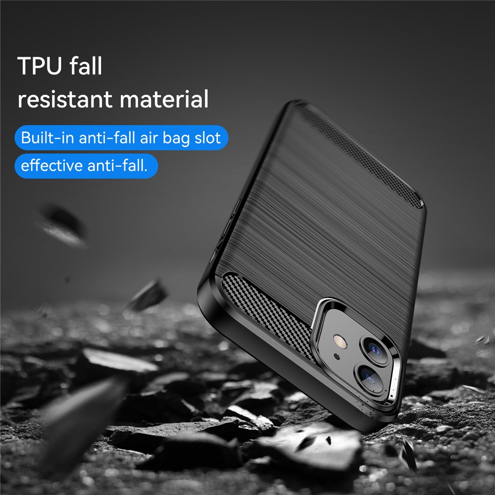 Carbon Fiber Brushed Texture Heat Dissipation Back Case Flexible TPU Cover for iPhone 12 mini 5.4 inch - Black-7