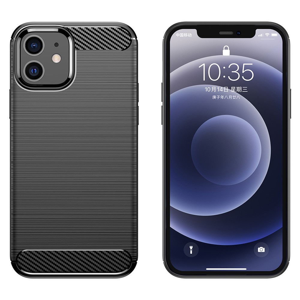 Carbon Fiber Brushed Texture Heat Dissipation Back Case Flexible TPU Cover for iPhone 12 mini 5.4 inch - Black-9