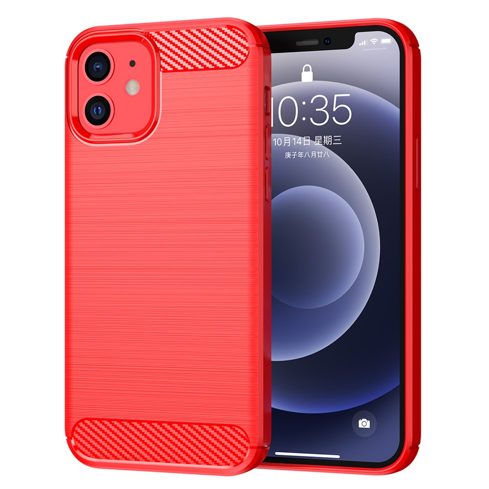 1.8mm Carbon Fiber Brushed Texture Heat Dissipation Back Case Flexible TPU Cover for iPhone 12 mini 5.4 inch - Red