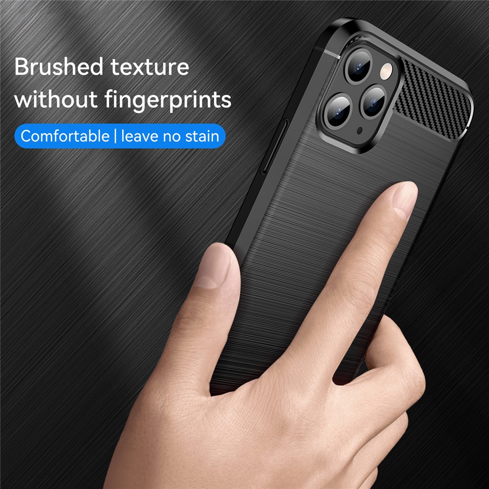 Carbon Fiber Brushed Texture Soft TPU Back Case Mobile Phone Cover for iPhone 11 Pro Max 6.5 inch - Black-3
