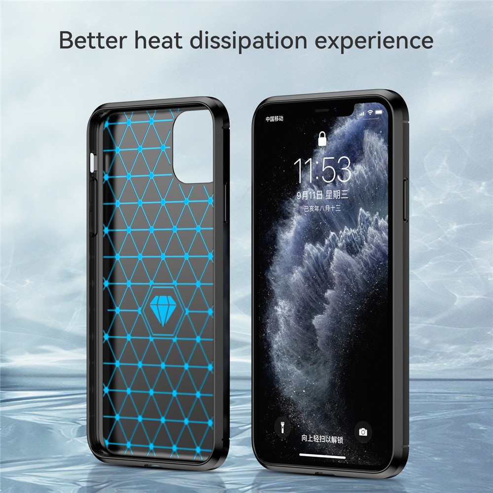 Carbon Fiber Brushed Texture Shock Absorption TPU Back Case Mobile Phone Cover for iPhone 11 Pro 5.8 inch - Black-4
