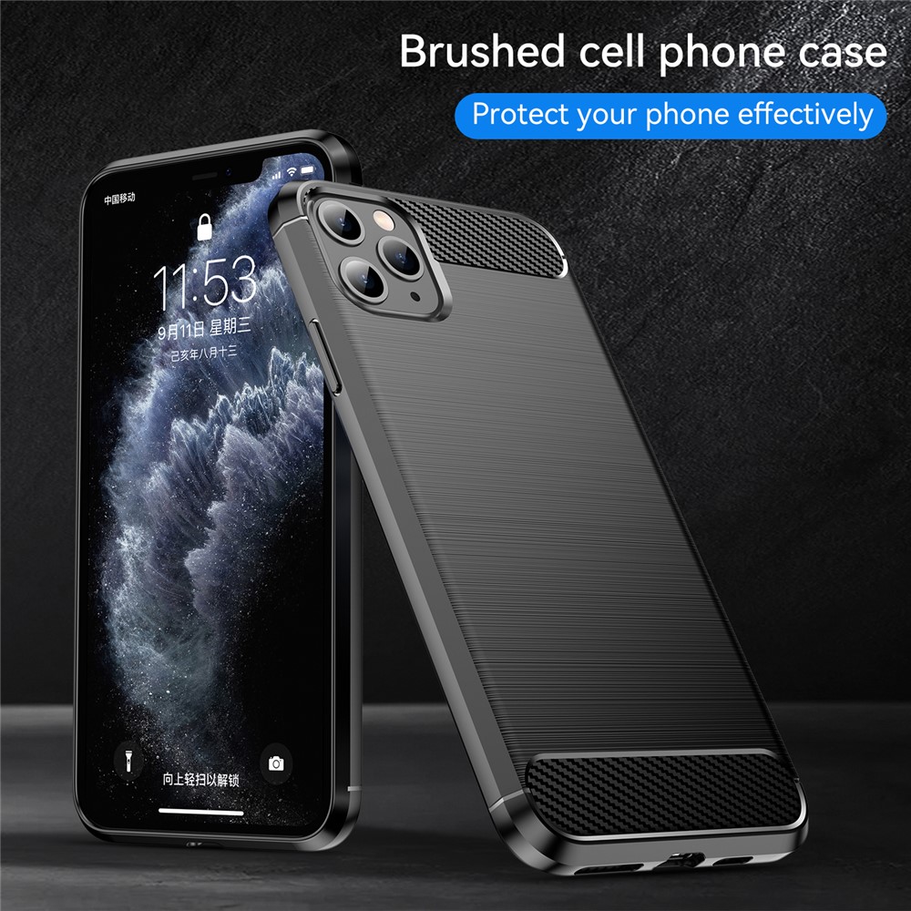 Carbon Fiber Brushed Texture Shock Absorption TPU Back Case Mobile Phone Cover for iPhone 11 Pro 5.8 inch - Black-5