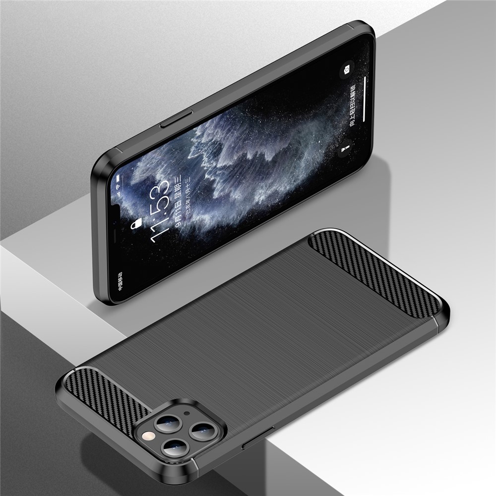 Carbon Fiber Brushed Texture Shock Absorption TPU Back Case Mobile Phone Cover for iPhone 11 Pro 5.8 inch - Black-6