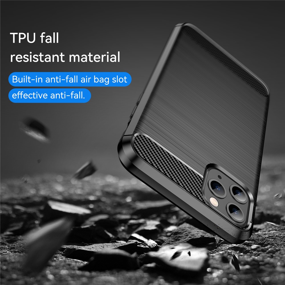 Carbon Fiber Brushed Texture Shock Absorption TPU Back Case Mobile Phone Cover for iPhone 11 Pro 5.8 inch - Black-7
