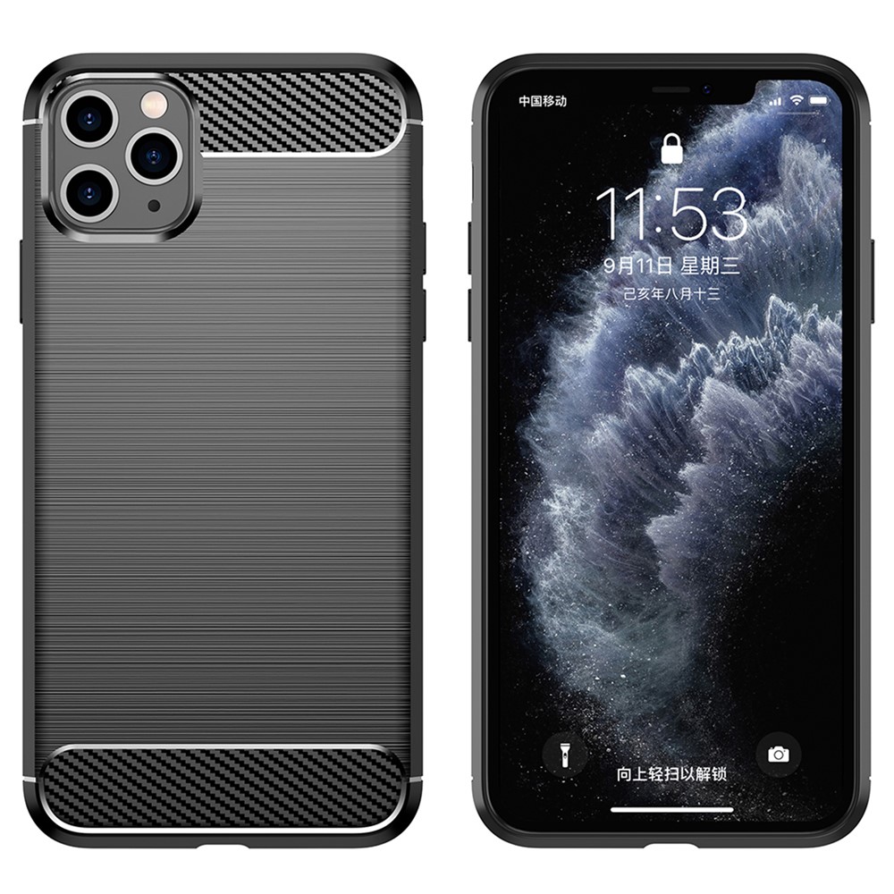 Carbon Fiber Brushed Texture Shock Absorption TPU Back Case Mobile Phone Cover for iPhone 11 Pro 5.8 inch - Black-9