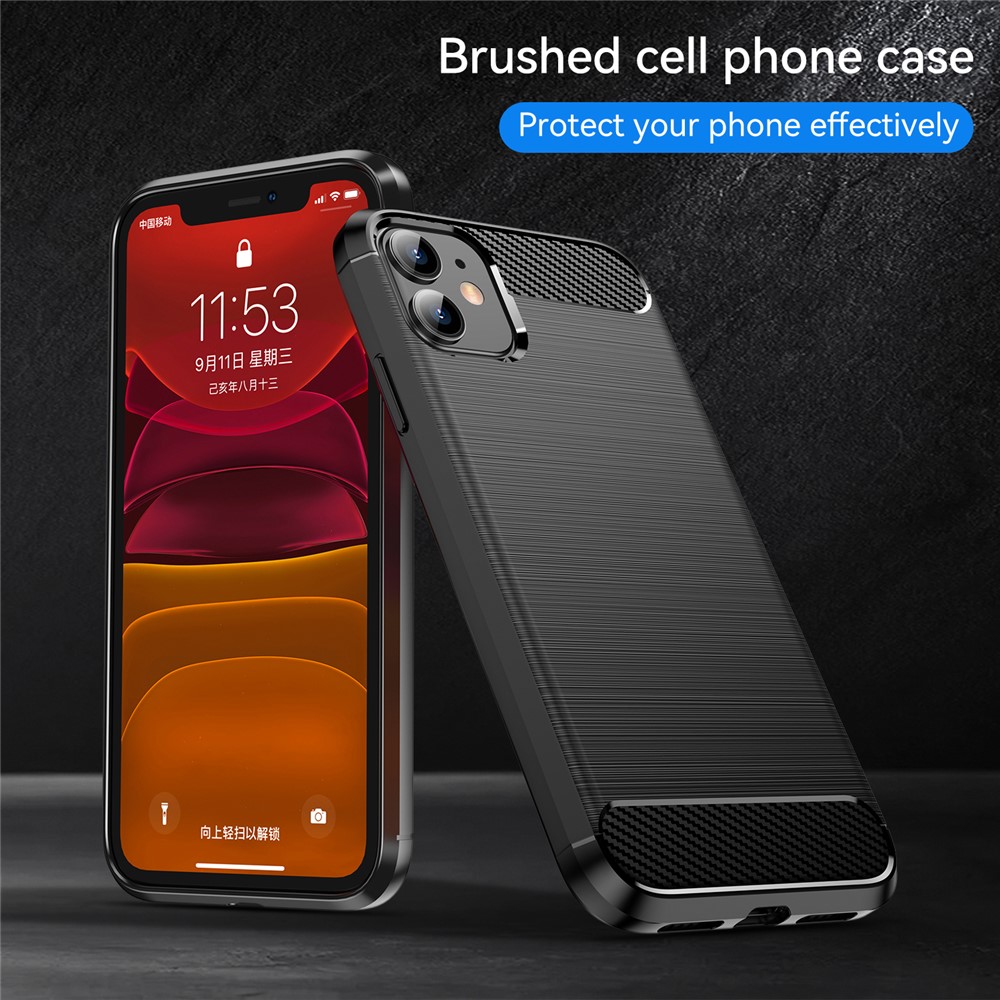 Carbon Fiber Brushed Texture Impact Buffer TPU Back Case Mobile Phone Cover for iPhone 11 6.1 inch - Black-5