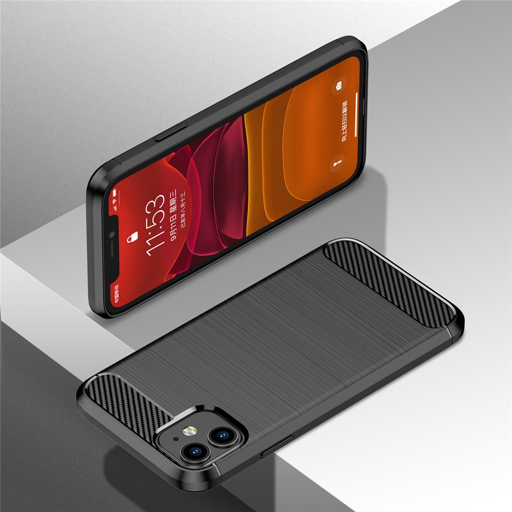 Carbon Fiber Brushed Texture Impact Buffer TPU Back Case Mobile Phone Cover for iPhone 11 6.1 inch - Black-6