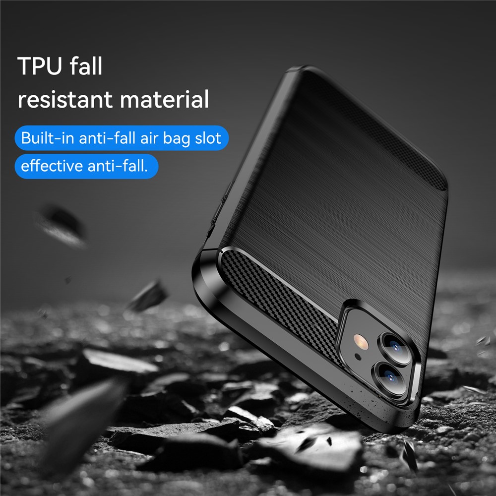 Carbon Fiber Brushed Texture Impact Buffer TPU Back Case Mobile Phone Cover for iPhone 11 6.1 inch - Black-7