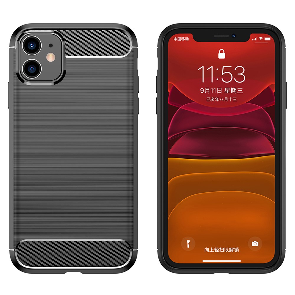 Carbon Fiber Brushed Texture Impact Buffer TPU Back Case Mobile Phone Cover for iPhone 11 6.1 inch - Black-9