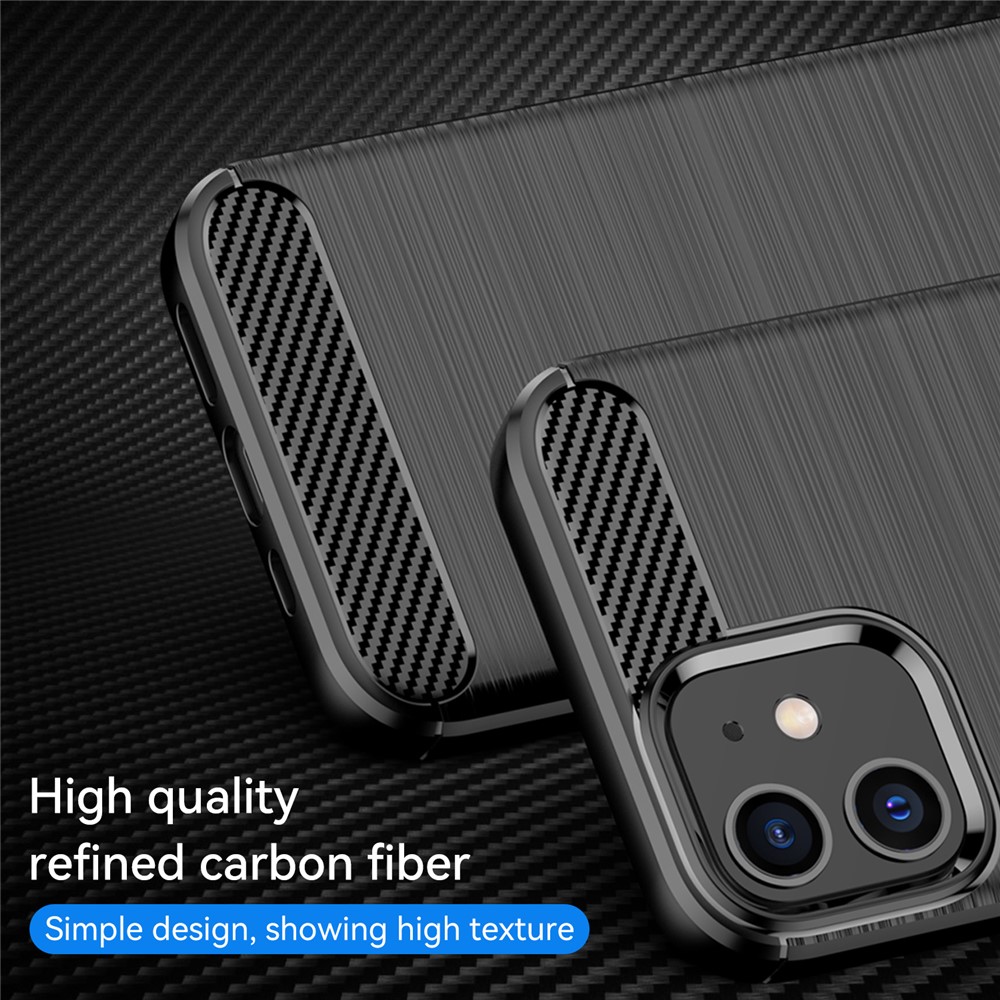 Carbon Fiber Brushed Texture Anti-fall Protection Back Case Flexible TPU Cover for iPhone 12/12 Pro 6.1 inch - Black-2