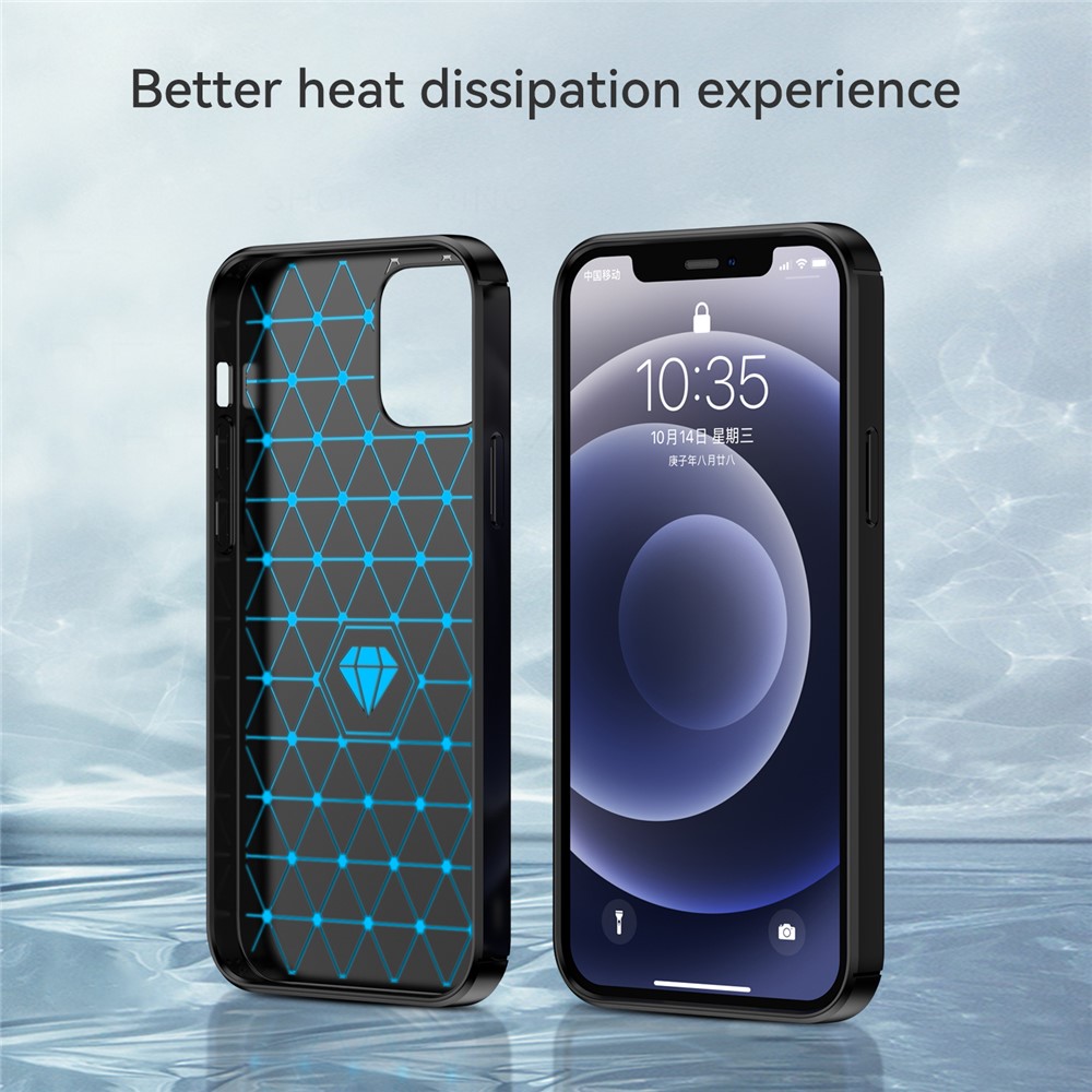 Carbon Fiber Brushed Texture Anti-fall Protection Back Case Flexible TPU Cover for iPhone 12/12 Pro 6.1 inch - Black-4