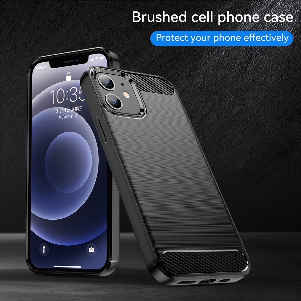 Carbon Fiber Brushed Texture Anti-fall Protection Back Case Flexible TPU Cover for iPhone 12/12 Pro 6.1 inch - Black-5