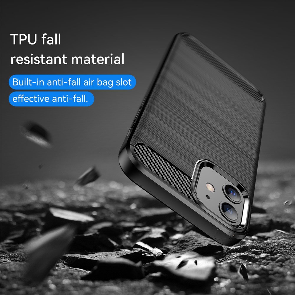 Carbon Fiber Brushed Texture Anti-fall Protection Back Case Flexible TPU Cover for iPhone 12/12 Pro 6.1 inch - Black-7